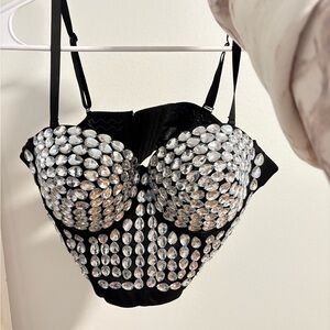 SOLD Black Jeweled Bustier Corset Top with Crystal Embellishments